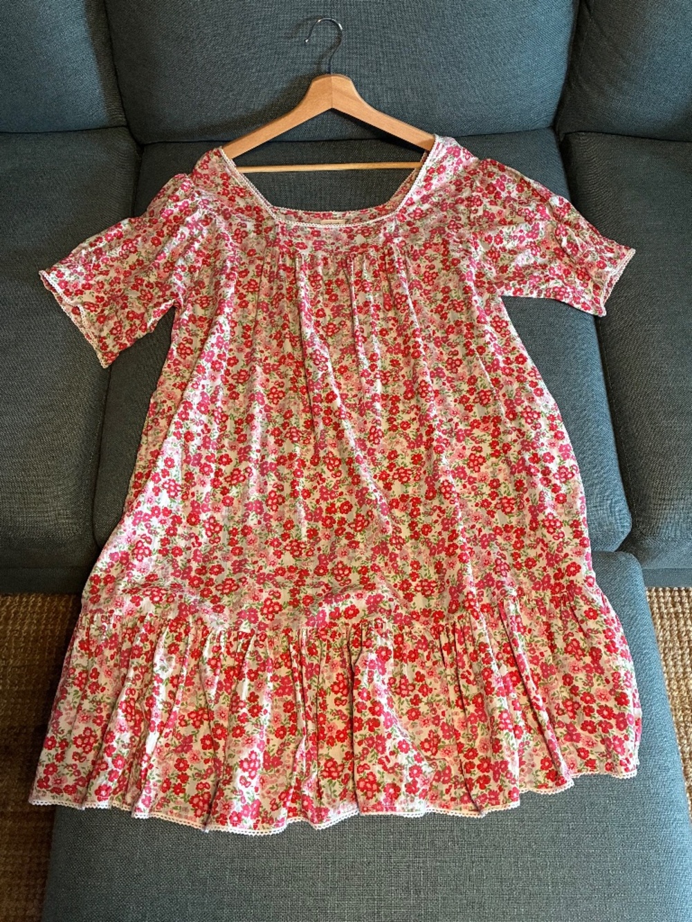Floral Square-Neck Midi Dress in Pink and Cream Floral